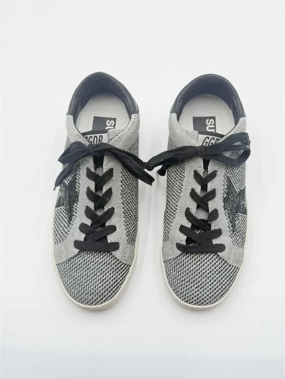 Golden Goose Superstar Silver Lurex Knitted Sneakers Black Star Low Top Size 36